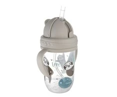 Canpolbabies CANPOL BABIES neišsipilanti gertuvė su šiaudeliu EXOTIC ANIMALS, 6m+, 270ml, pilkos spalvos, 56/606_grey