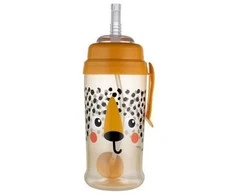 CANPOL BABIES neišsipilanti sportinė gertuvė su šiaudeliu BabiesBoo cheetah, 270 ml, 56/510_ora