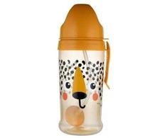 CANPOL BABIES neišsipilanti sportinė gertuvė su šiaudeliu BabiesBoo cheetah, 270 ml, 56/510_ora