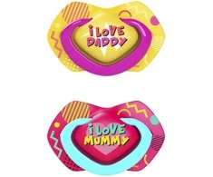 CANPOL BABIES silikoninis simetrinis čiulptukas NEON LOVE, 18 mėn.+, 2 vnt., 22/654_pin