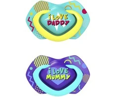CANPOL BABIES silikoninis simetrinis čiulptukas NEON LOVE, 6-18 mėn., 2 vnt., 22/653_blu