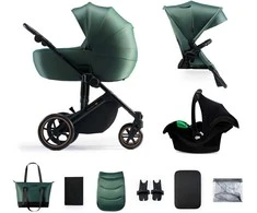 KINDERKRAFT universalus vežimėlis 3in1 PRIME 2 3IN1 MINK PRO tamsiai žalios spalvos, KSPRIM02GRE300I