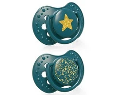 LOVI silikoninis dinaminis čiulptukas STARDUST, 18m+, 2 vnt, žalias, 22/895_green