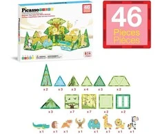 PICASSO TILES Magnetinis konstruktorius su 8 gyvūnais Safari 46 det., PTQ12