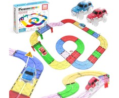 Picasso Tiles PicassoTiles Magnetinis automobilių takelis Picasso plytelės magnetiniai blokai 30 elementų dideli