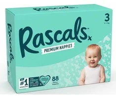 Rascal And Friends RASCALS sauskelnės, 3 dydis, 6-11 kg., 88 vnt.