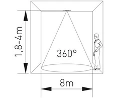 GTV Motion sensor CR-22, max.1200W, AC220-240V, contact angle 360*, range 8m ± 1.8-4m