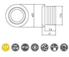 GTV Jutiklinis jungiklis, apšviečiamas, 12 V DC, maks. 20 W, laidas 1500 mm, chromuotas
