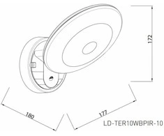 GTV LED fasado šviestuvas su judesio jutikliu TERRO, 10W, 1200lm, IP54, AC220-240V, 50/60Hz, 4000K, juodas, LD-TER10WBPIR-10