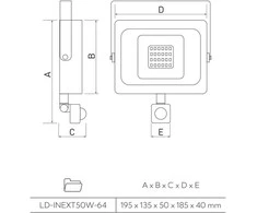 GTV LED prožektorius iNEXT su judesio jutikliu 50W 4000lm, PF>0,9, RA>80, IP65, 120°, 6400K, j
