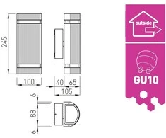 GTV Sieninis šviestuvas dviejų krypčių SILVA, GU10, MAX.2x50W, IP54, AC220-240V, 50/