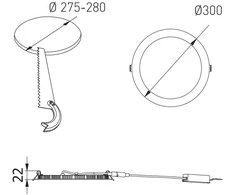 GTV LED šviestuvas ORIS PLUS Downlight tipas, 24W, 2000lm, AC220-240V, 50/60Hz, 120°, 3000K, į