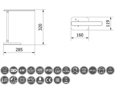 GTV HIKARI LED stalinė lempa, 6W, 400lm, AC220-240V, 50/60Hz, CCT, juoda