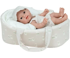 Arias lėlė kūdikėlis su smėlinės spalvos nešykle, 26 cm