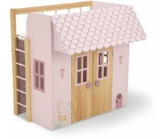 Arias medinė lėlių lovytė–namelis su pataliukais, rožinė, iki 45 cm