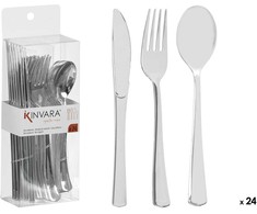 24 sidabrinių plastikinių stalo įrankių rinkinys, 24×8.2×5 cm, 10683, Kinvara