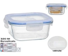 Borosilikatinė pietų dėžutė su vožtuvu 320 ml, kvadratinė, 6 x 12 x 12 cm, KITCHEN&amp;GO