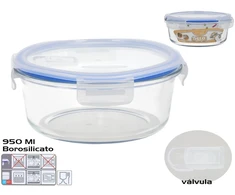 Borosilikatinė pietų dėžutė su vožtuvu 1300 ml, apvali, 8,5 x 20,5 x 20,5 cm, KITCHEN&amp;GO