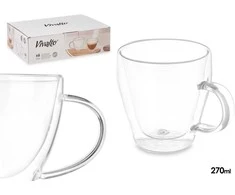 Puodeliai stikliniai 6 vnt su dvigubomis sienelėmis 270 ml Vivalto 85373