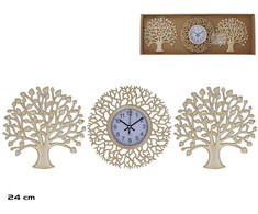 Laikrodžio rinkinys, 2 medžiai 24 cm, baltas, 24 x 24 x 3 cm, DECORLIFE