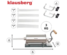Virtuvinis kombainas Dešrų kimštuvas, talpa 3kg, horizontalus, nerūdijančio plieno, Klausberg, KB 7928