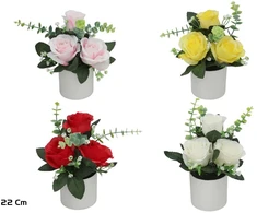 Dirbtinės rožės su eukaliptu vazone x3 – 22 cm, 15x15x22 cm, LITO