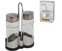 Stiklinės druskos ir pipirų indeliai su stovu, 12 × 4 × 8 cm, KITCHEN&amp;GO