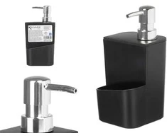 Juodas kempinės laikiklis su muilo dozatoriumi 650 ml, 20×9×9.5 cm, 12361, Kinvara