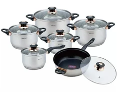 King Hoff Puodų rinkinys, 12 dalių, puodai: 2 × 2,1 L, 2,9 L, 3,9 L, 6,6 L, keptuvė Ø24 cm, KINGHOFF KH-1767