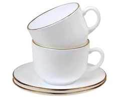 King Hoff Puodelių rinkinys, 210 ml, 12 vnt., apvalūs, opalo balti su auksu, KINGHoff KH 1929