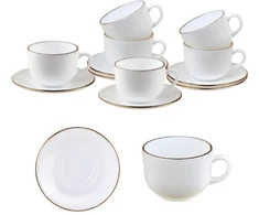 King Hoff Puodelių rinkinys, 210 ml, 12 vnt., apvalūs, opalo balti su auksu, KINGHoff KH 1929