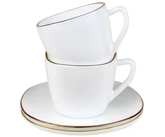 King Hoff Puodelių rinkinys, 220 ml, 12 vnt., kvadratiniai, opalo balti su auksu, KINGHoff KH 1930
