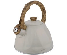 King Hoff Švilpiantis virdulys, nerūdijančio plieno, smėlio spalvos su medžio imitacijos elementais, 2,0 l, Ki