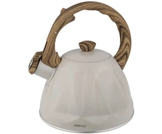 King Hoff Švilpiantis virdulys, nerūdijančio plieno, smėlio spalvos su medžio imitacijos elementais, 2,0 l, Ki