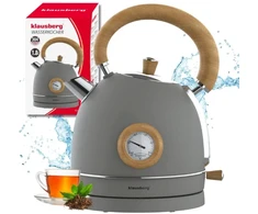 Klausberg Elektrinis virdulys su termometru, nerūdijančio plieno, pilkos spalvos su medžiu, 1,8 l, 2200 W, KB