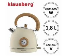 Klausberg Elektrinis virdulys su termometru, nerūdijantis plienas, kreminės spalvos su medžio įdaru, 1,8 l, 22