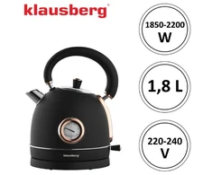 Klausberg Elektrinis virdulys su termometru, nerūdijančio plieno, juodos/rožinio aukso spalvos, 1,8 l, 2200 W,