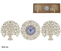Laikrodžio rinkinys, 2 medžiai 24 cm, baltas, 24 x 24 x 3 cm, DECORLIFE
