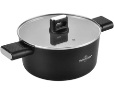 Presuotas aliumininis troškintuvas su stikliniu dangčiu, 2,6 l, 20 cm, juodas
