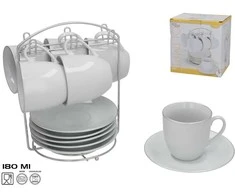 6 puodelių su lėkštutėmis rinkinys su sidabriniu krašteliu, 12 dalykų20,5 x 19 x 14,5 cm, KITCHEN&amp;GO
