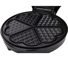 Sumuštinių keptuvas Rosberg 55R51442GB, vaflių kepimo aparatas, 1200 W, 5 širdelės formos vafliai, juodas