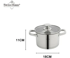 Swiss Haus SH-EC18 18 cm Stainless Steel Puodas with Glass Lid