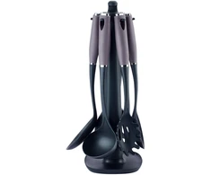 Swiss Haus SH-KU7T 7-Piece Kitchen Utensil Set with Rotating Holder, Taupe