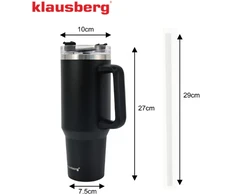 Termospuodelis su šiaudeliu, juodas, 1100 ml, nerūdijančio plieno, Klausberg, KB 7942. 1100 ml talpa