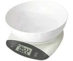Virtuvinės svarstyklės su dubeniu Rosberg R51651Q, 5kg, 2 x AAA baterijos, LED ekranas