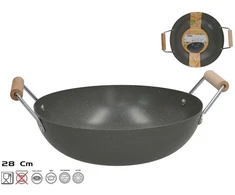 Vok keptuvė su 2 medinėmis rankenomis 28 cm, 8,5 x 35 x 28 cm, KITCHEN&amp;GO