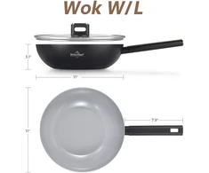 Wok Pan with Lid, 28 cm, Ceramic Coating, Juodas
