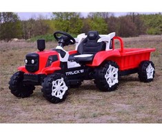 Elektrinis traktorius raudonas su priekaba TRUCK III