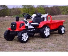Elektrinis traktorius raudonas su priekaba TRUCK III