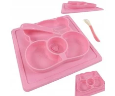 Pink Neslystantis silikoninis indas su šaukštu “Rožinė”